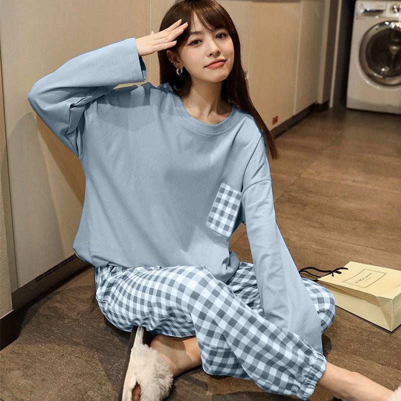 Women's Cute Simple Style Long Sleeve & Pants Imitation Cotton Pajama Set for Spring and Autumn