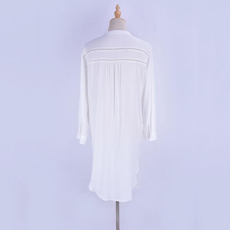 Cubierta de traje de baño para mujer Vestido de playa Túnica de algodón Blanca Botones Camisa casual de verano Ropa de baño