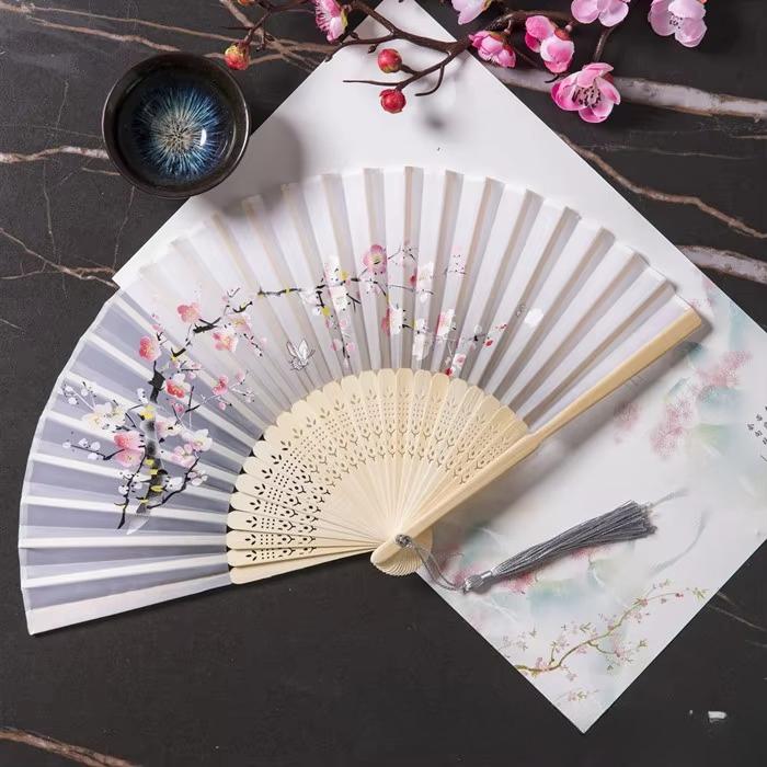 1Pc Bamboo Folding Fan Lace Classical Dance Hand Fan Performance Handheld Fan Photo Props Wedding Party Home Decor