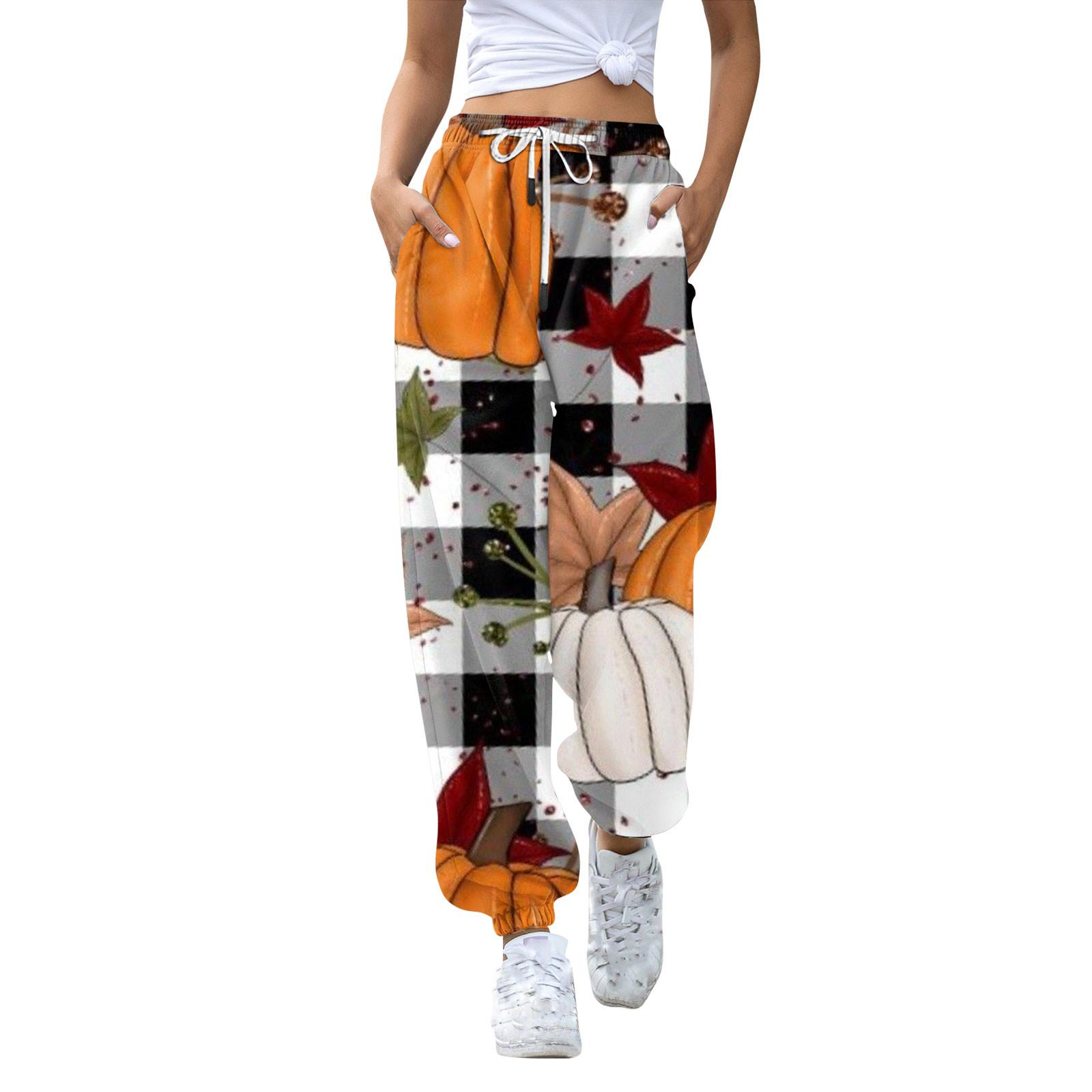 

Женские повседневные модные брюки для отдыха с принтом на Хэллоуин, спортивные штаны, брюки с эластичной резинкой на талии, брюки со шнурком M