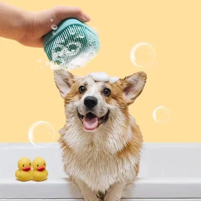 Flüssigkeitsbefüllbare Haustier-Badebürste, Hunde-Massagebürste, Massagehandschuh mit Haarentfernungsfunktion, Haustierbedarf und magisches Badewerkzeug.