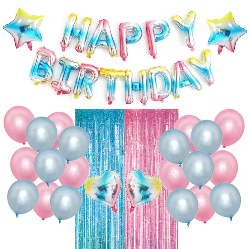 27 stuks/set Verjaardagsdecoratiesets Letter Gefeliciteerd Ballon Regen Zijde Gordijn Babyborrel Verjaardagsfeest Decoratie Ballonnen