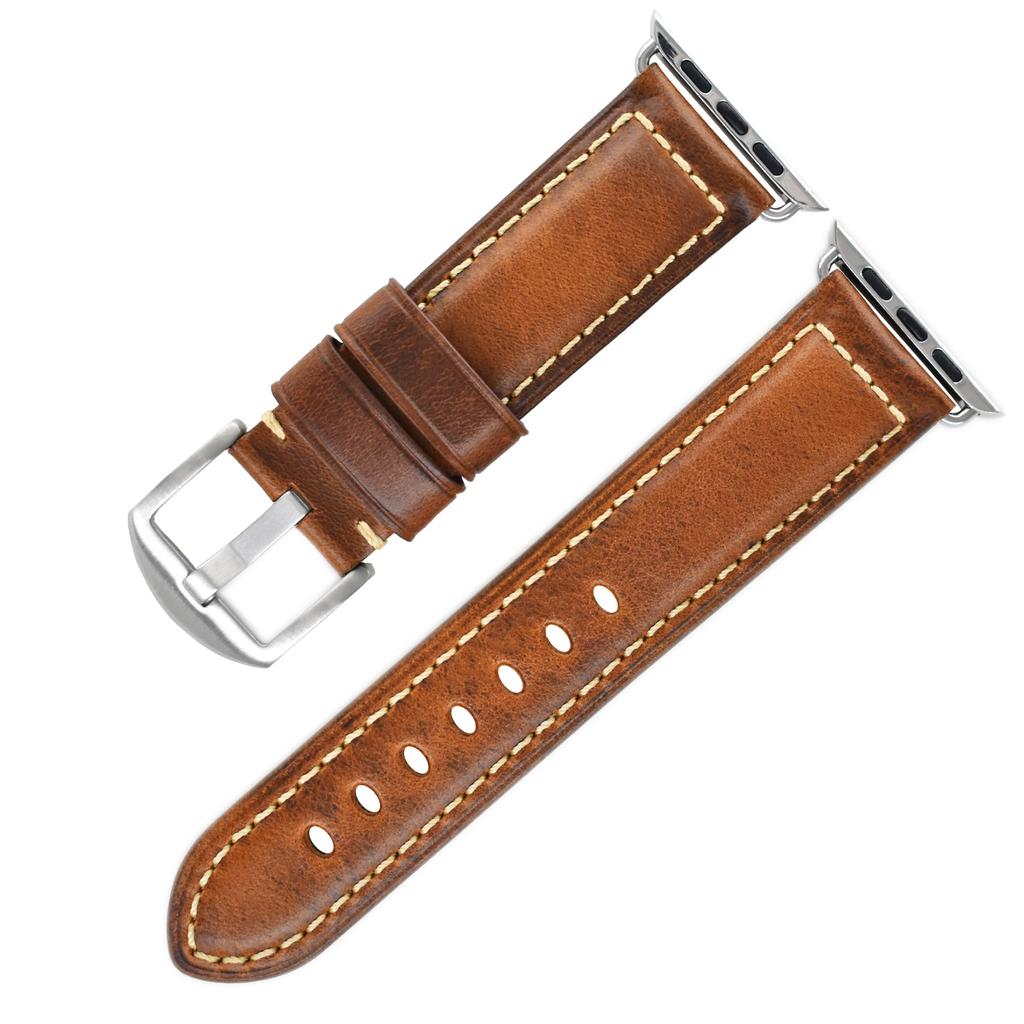 First Layer Real Cowhide Retro Leather Watch Strap Replacement for Apple Watch Series 1 2 3 4 5 7 8 9 SE Smart Watch Accessory