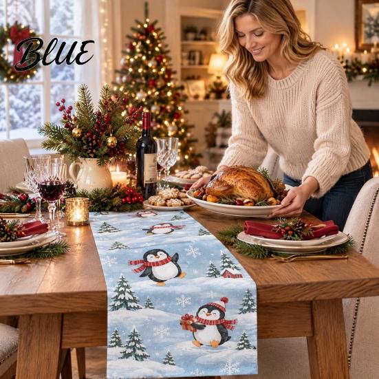 Decorative Table Cover for Christmas Flower Runner Holly Berries Dining Decor Poinsettia Gingerbread Easy to Clean Runner Man Festive Holiday Party