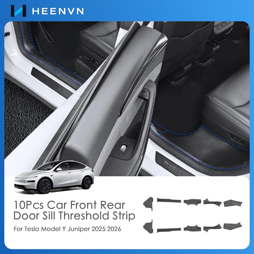 Heenvn For Tesla Model Y Juniper 2025 2026 Car Front Rear Door Sill Protective Pad Cover 10Pcs Guard Threshold Bumper Strips