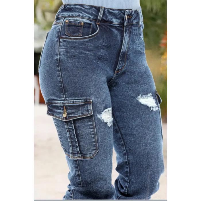 Women s American Style Ripped Stretch Skinny Cargo Jeans with Elastic Ankle M
