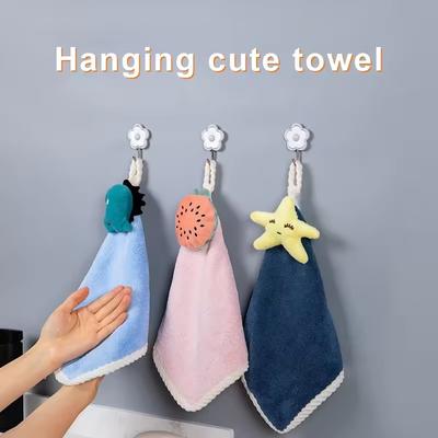 Korallfleece Hängbar Förtjockad Handduk Tecknad Handduk Söta Absorberande Handdukar Rengöringsduk Trasa Näsduk