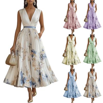 Robe de vacances sans manches à imprimé floral pour femme