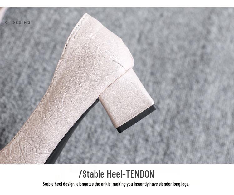 Autumn 2025 Women's Genuine Leather Korean Fashion Pointed Toe Slip-On Chunky Mid Heel Shoes