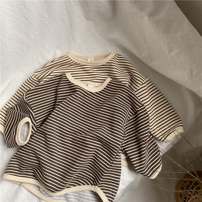Korean Style Kids' Unisex Striped Trim Hoodie - Loose Fit Long Sleeve Pullover