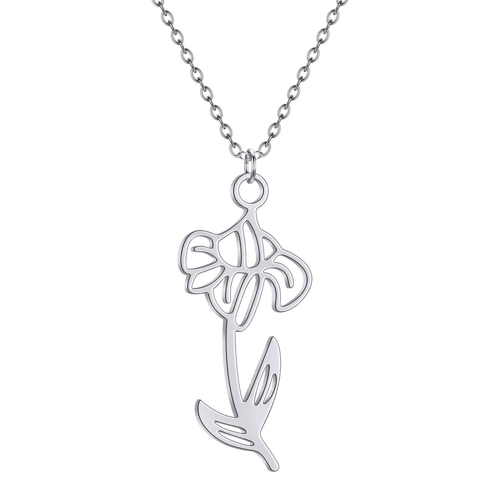 Kinitial Birth Month Flower Pendant Necklace Stainless Steel Iris Chain Charm Jewelry Bridesmaid Fashion Gift For Women