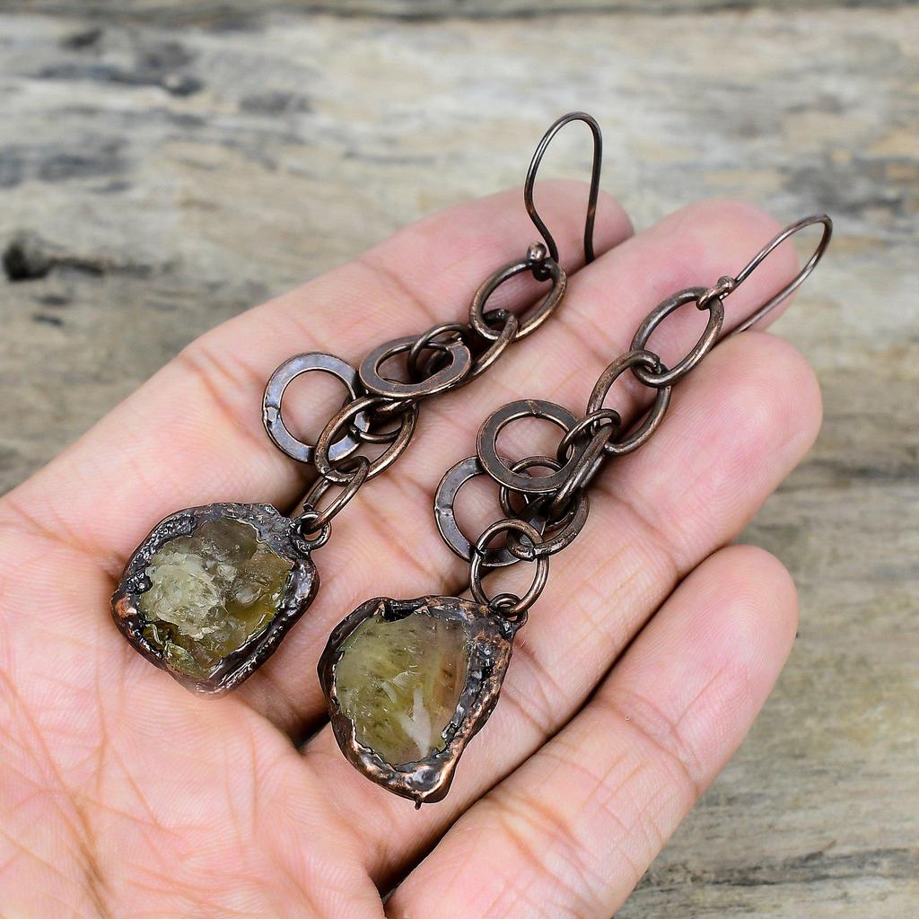 Citrine Rough Earring Electroformed Copper Earrings Handmade Earring Citrine Rough Gemstone Jewelry Gifts for Mom Wonderful Copper Jewelry