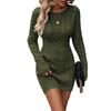 Women's Fashion Round Neck Solid Color Long-sleeved Knitted Sweater Slim Fitted Hip Dress