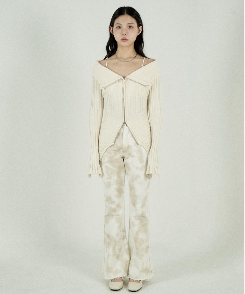 Tobaseu Off-Shoulder Two-Way Zip-Up Rib Knit (Ivory)