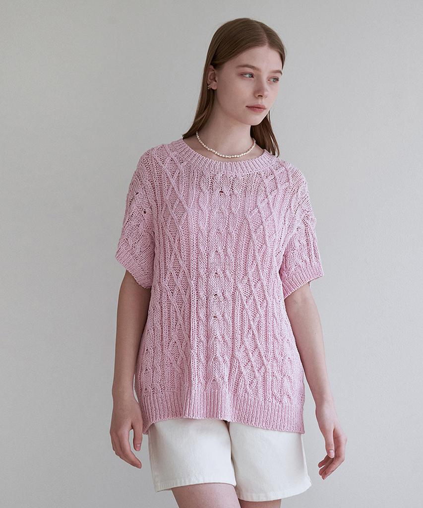 ADAUL Back Point Short Sleeve Knit - Pink
