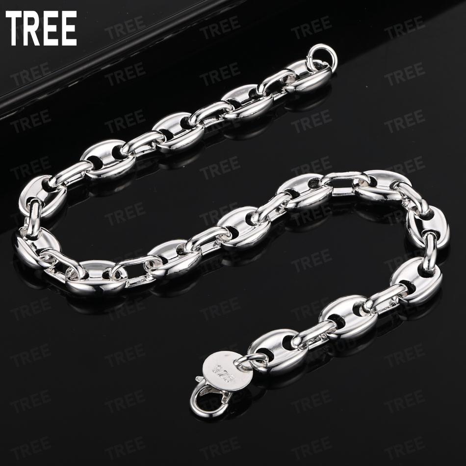 925 Sterling Silver Fashion Coffee Bean Side Chain Beautiful Bracelet Gift Jewelry