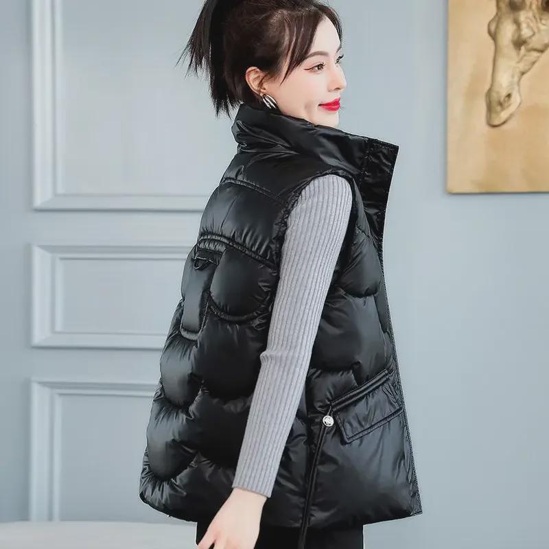 Women's Shiny Down Cotton Vest - 2024 Autumn/Winter Loose Fit Waistcoat