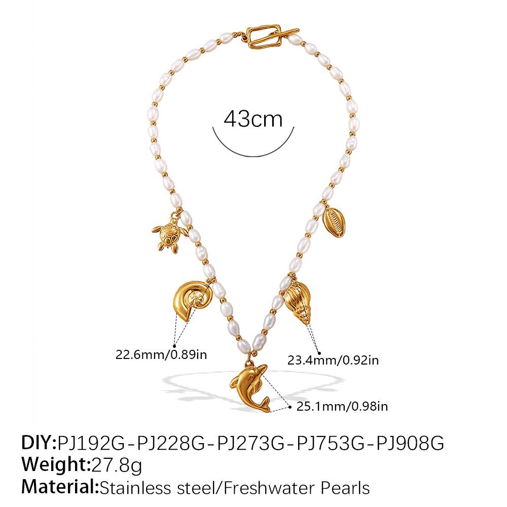 Elegant Pearl and Stainless Steel Beach-Style Necklace & Bracelet Set for Women