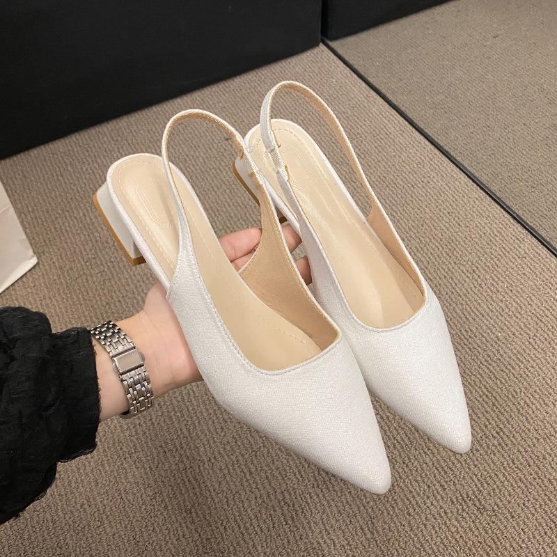 Fairy Wind Bag Head Sandals Female Low Heel Thick Heel Pointed Head Light Mouth Strap Rear Empty Single Shoes Gentle with Skirt Women's Shoes