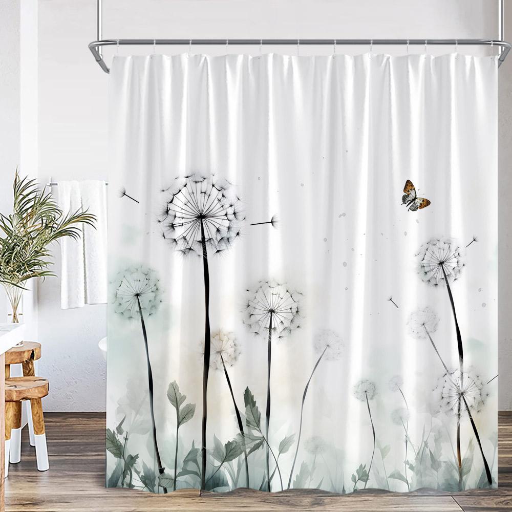 Watercolor Floral Shower Curtain Flower Plant Butterfly Purple Blue Golden Blossom Bathroom Decor ModernPolyester Bath Curtain