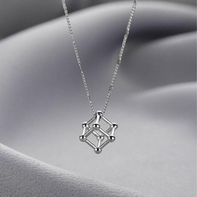 

925 стерлингового серебра куб геометрическое ожерелье женский простой элегантный блестящий цепочка чокер кулон ожерелья подарок серебряный