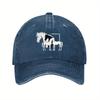 Horse Family Print Denim Baseball Cap Adjustable Washed Cotton Dad Hat Casual