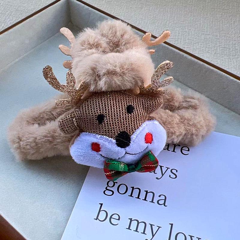 2024 Cute Christmas Reindeer & Snowman Plush Hair Claw Clips for Women