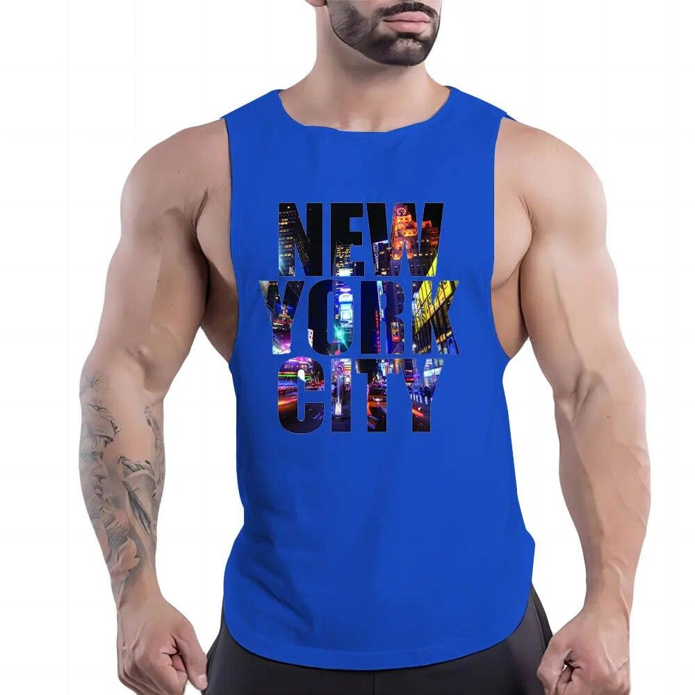 Four Seasons Herren Outdoor Fitness Freizeit Sport Rundhals Weste Kreatives Buchstabenmuster 2D Gedrucktes Jugend Trend Shirt