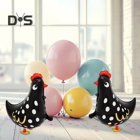 6 Pcs Walking Chicken Balloons White Black Latex Chicken Balloons Standing Farm Animals Party Decoration for Birthday Party Baby Shower