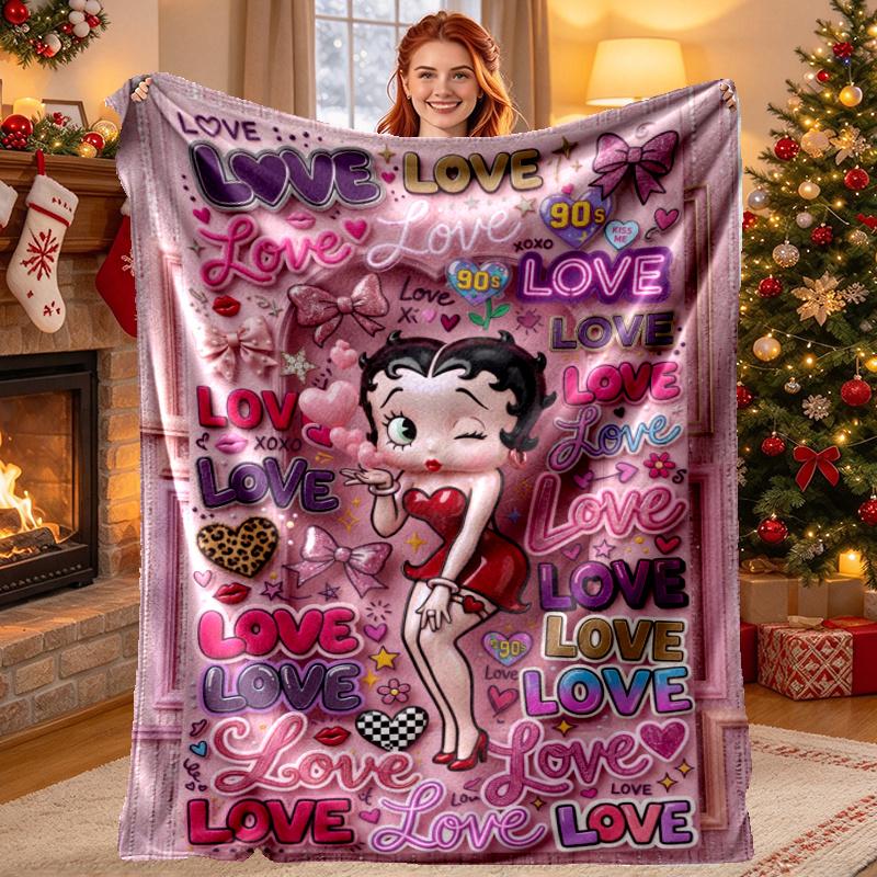 Betty Boop Art Pattern Blanket for Home Decoration, Bed, Sofa, Car Travel, Camping, Suitable for All Seasons, Birthday Christmas Gift