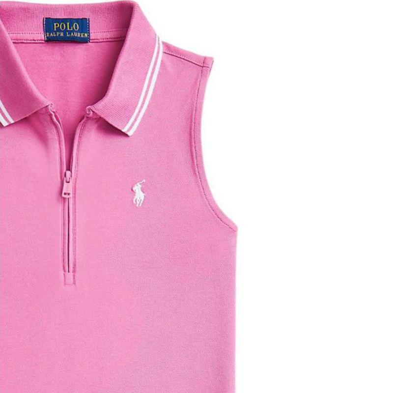 Polo Ralph Lauren Polo Pruhované Polo Límec Zip Bez Rukávů Dětské Šaty Růžové CWPODRSG3D20983-650