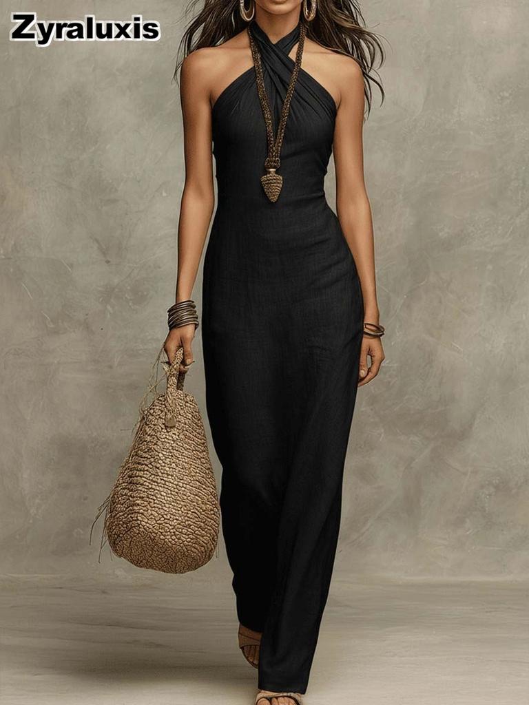 New Women Slim Fit Elegant Evening Bodycon Sleeveless Halter Dress for Women Summer