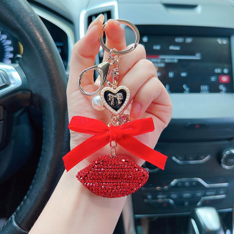 

Trendy Lip Polychrome Shaped Car Keyring Sparkling Crystal Keychain Ladies For StyleA