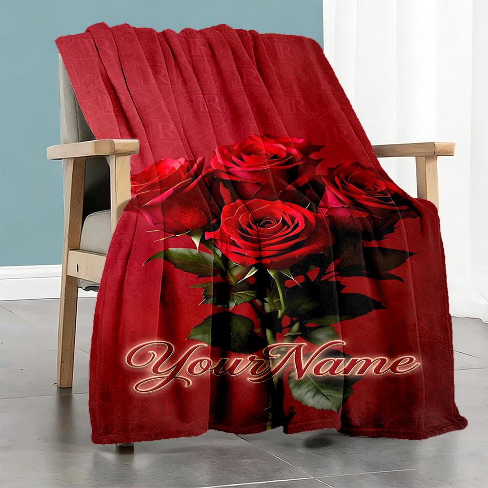 Rose Personalized Text Blanket Lightweight Personalized Blanket Comfortable Great for Bed Office Nap Office Chair for All Occasions