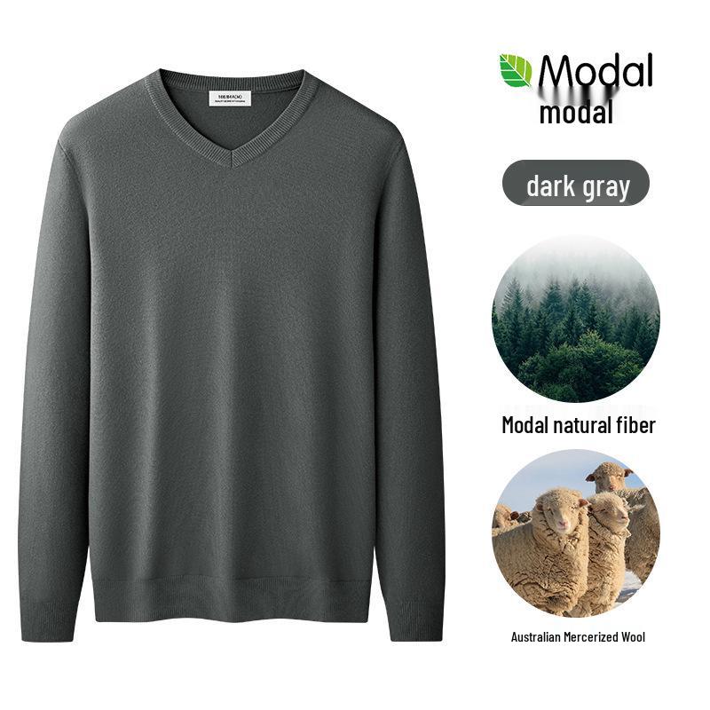 

Роскошный мужской свитер с V-образным вырезом из шерсти и модала - Теплый внутренний слой, одежда с длинным рукавом для базового слоя 2XL