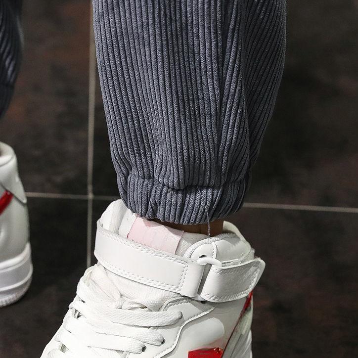 Winter Men Thick Warm Corduroy Sweatpants Men Cargo  Pants Color Matching Fleece Liner Elastic Waist Big Pocket Trousers Loose Sports Harem Pants