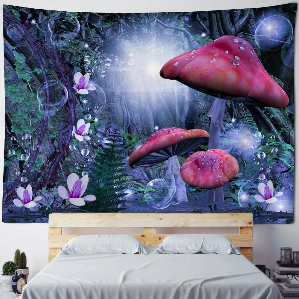 3D Mushroom Forest Printed Tapestry Hippie Wall Hanging Cloth psychedelic Scene Background Poster Bohemian Room Decoration
