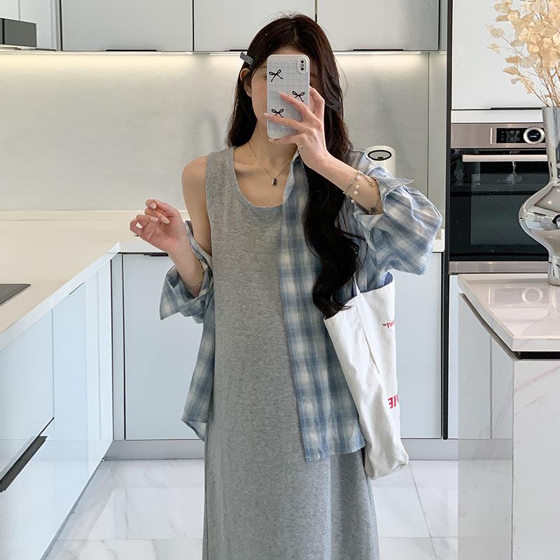 

Spring/Summer 2026 Korean Camisole Dress & Sun Protection Shirt Set XL