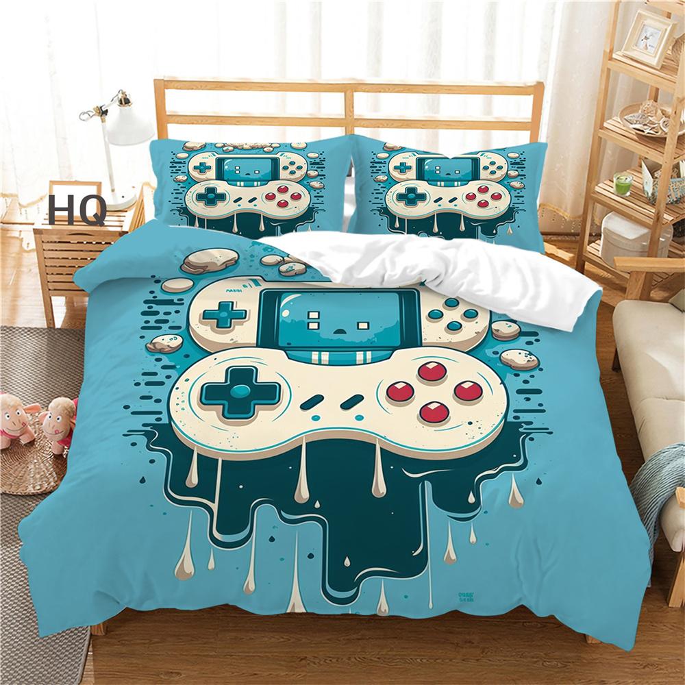 Zestaw pościeli z nadrukiem na konsolę do gier okładka podwójny rozmiar moda kreskówka fajne narzuty dla dzieci z mikrofibry dla nastolatków
