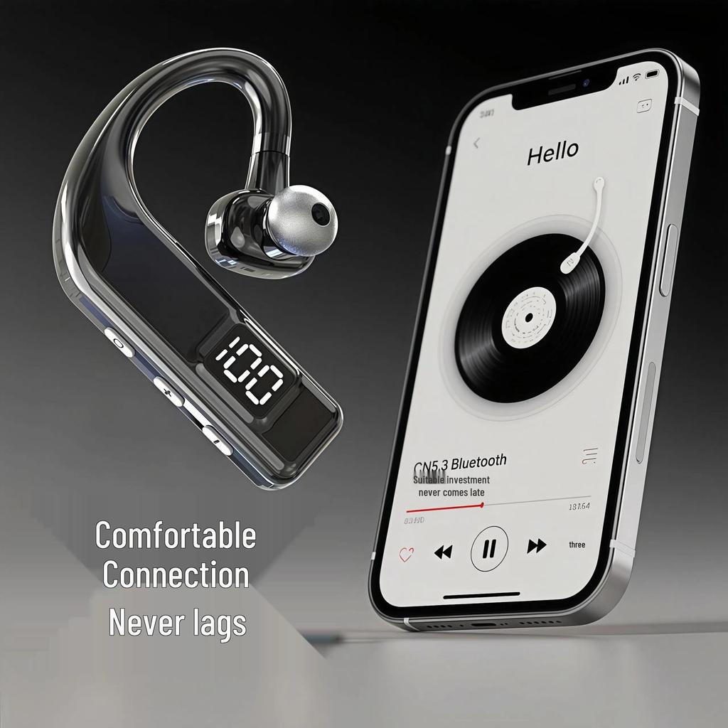 Bluetooth Bone Conduction Ear-hook Headset with Digital Display and Long Battery Life