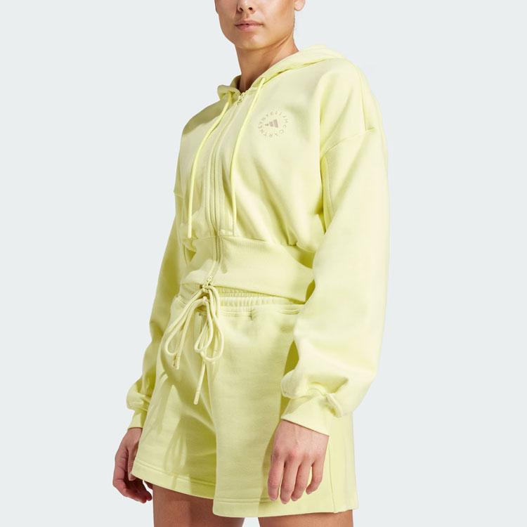 Adidas X Stella McCartney Collaboration Sportswear Cropped Hoodie Solid Logo Sports Jacket Women hoodies Pink Yellow IN3636