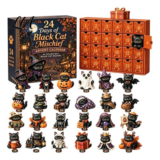 Halloween Advent Calendar Dog Cat Calendar, 24-Day Acrylic Figure Countdown Set Holiday Box with Witch Pumpkin Ghost Outfits, Collectible Desk Display