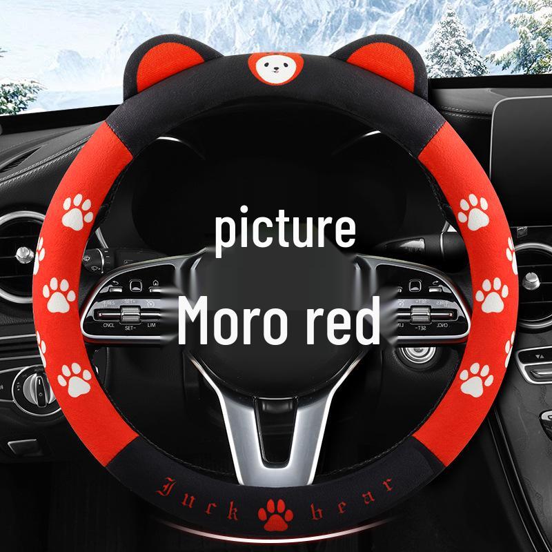 Winter Cartoon Plush Steering Wheel Cover, Fits 37-38CM