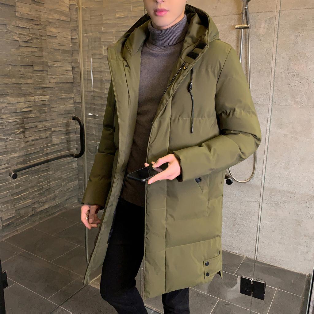 Medium-length Cotton Clothing Men's Winter Trend of Loose Hooded Bakery Clothes Even Hooded Cotton Jacket Thickened Down Cotton Coat Men