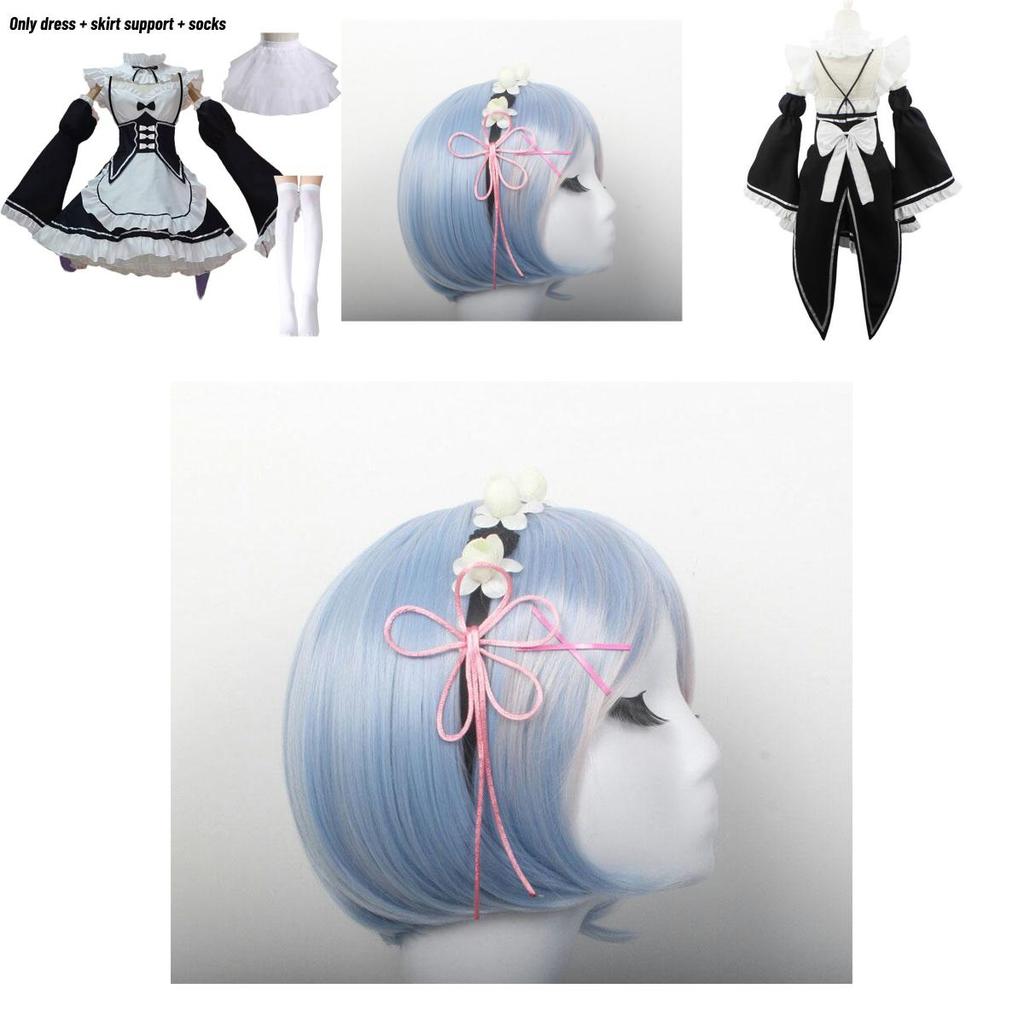 Elegant Zero Kara Hajimeru Isekai Seikatsu Twins Ram/rem Versatile Cosplay Maid Dress With Matching Headwear