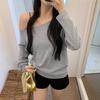 Oversize Off shoulder Long sleeve T shirt Women Solid color Casual Tops Lady Spring Autumn Basic Tees Korean style Youth Blouses