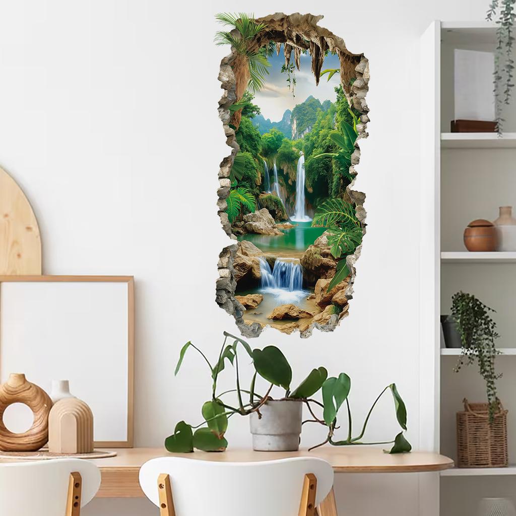 Wall-cutting Forest Waterfall Wall Stickers for Living Room and Bedroom Decoration - Waterproof Scenic Stickers