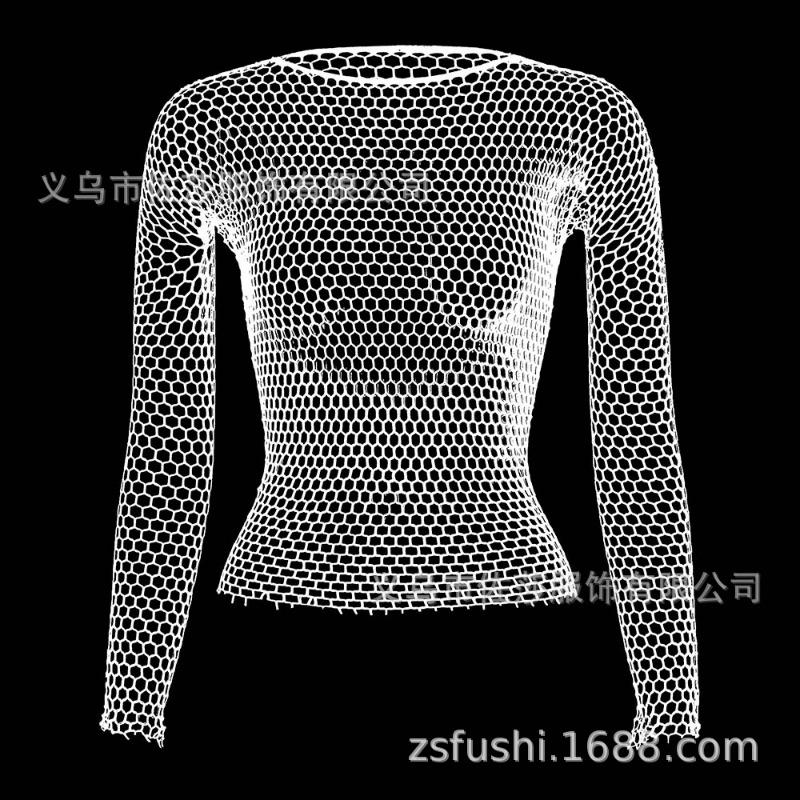 Sex underwear sexy sexy long-sleeved hip leakage skirt hollow mesh