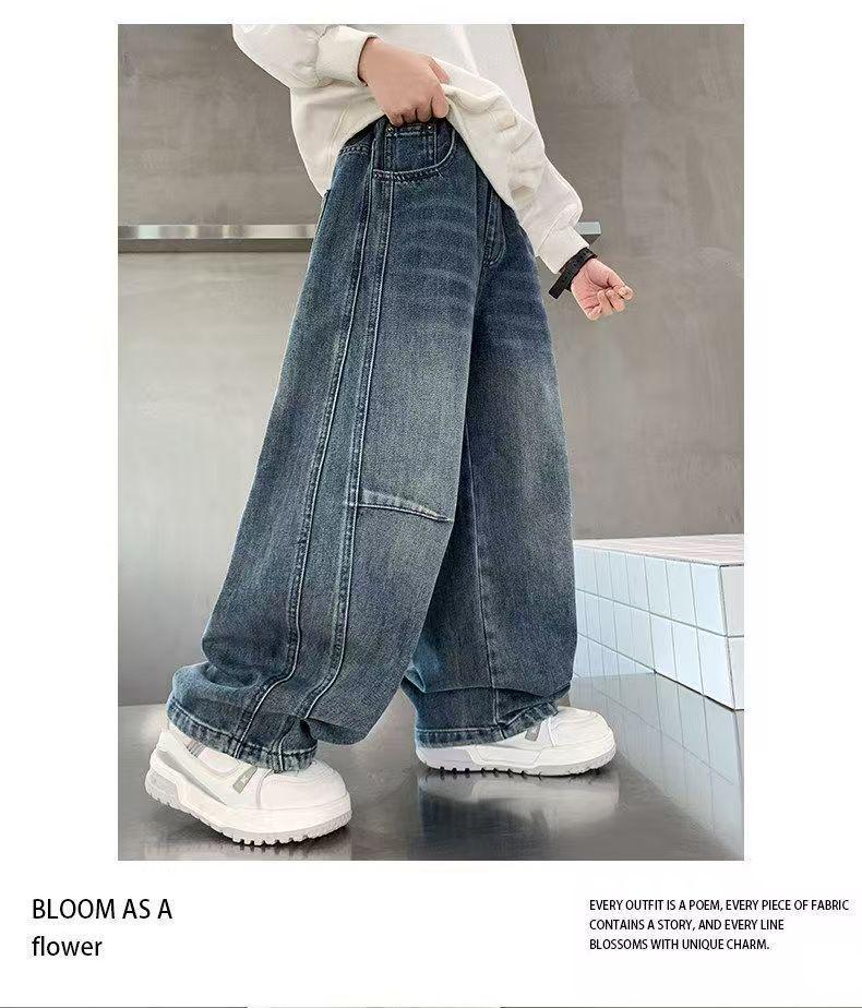 Children's Trendy 2026 Korean Style Wide Leg Jeans for Spring and Autumn