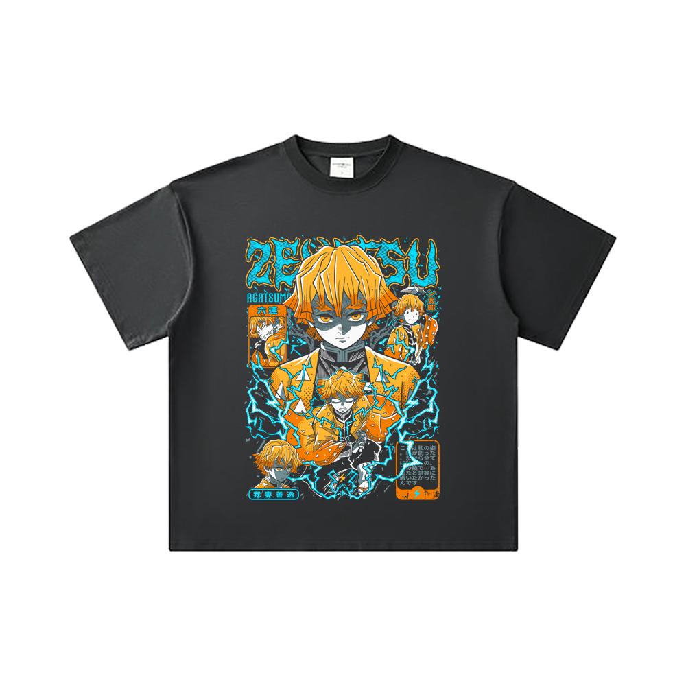 260 GSM Double Yarn 32 Count 100% Cotton Demon Slayer V100 Zenitsu Print Unisex Heavy Cotton T Shirt